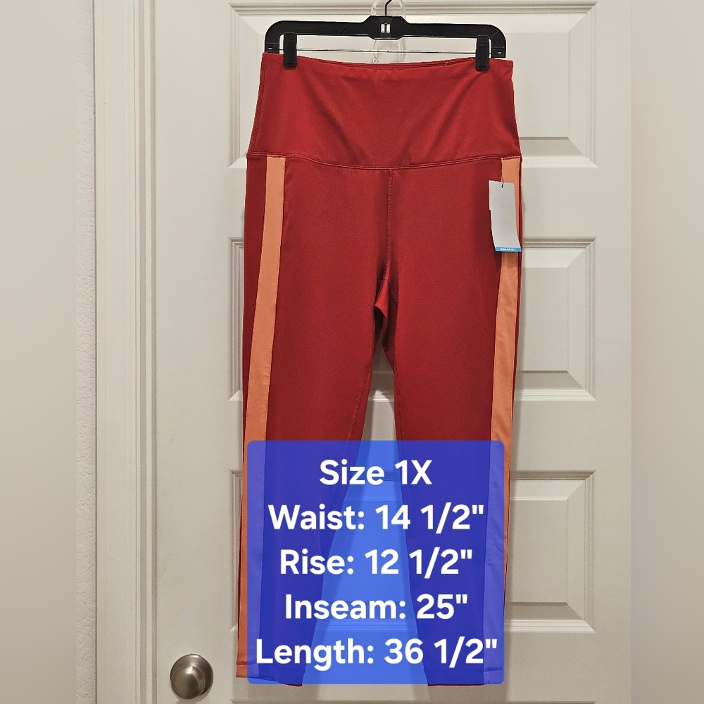 NWT Zelos Plus Size 1X Colorblock High Waist Leggings Red Orange Activewear